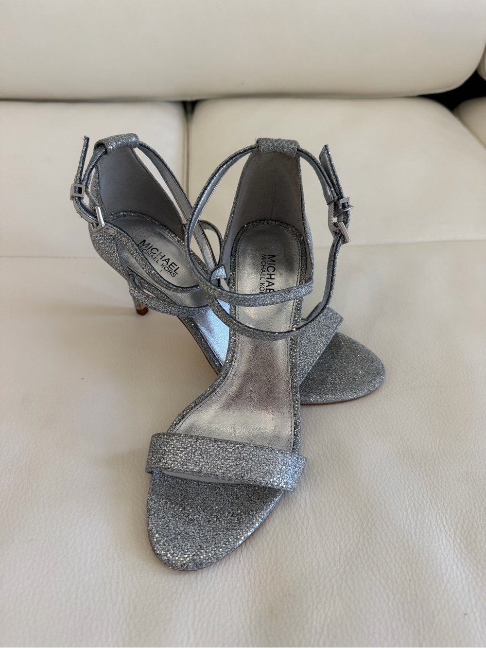 MICHAEL Michael Kors Glitter Silver Strappy Heels